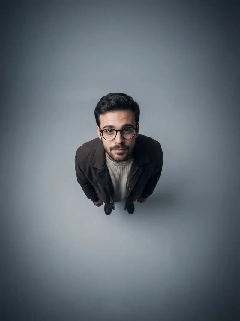 Preview of Cinematic Overhead Portrait with Wide-Angle Distortion