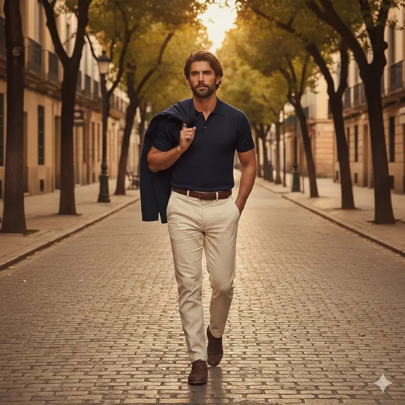 Preview of Golden hour European street fashion portrait prompt