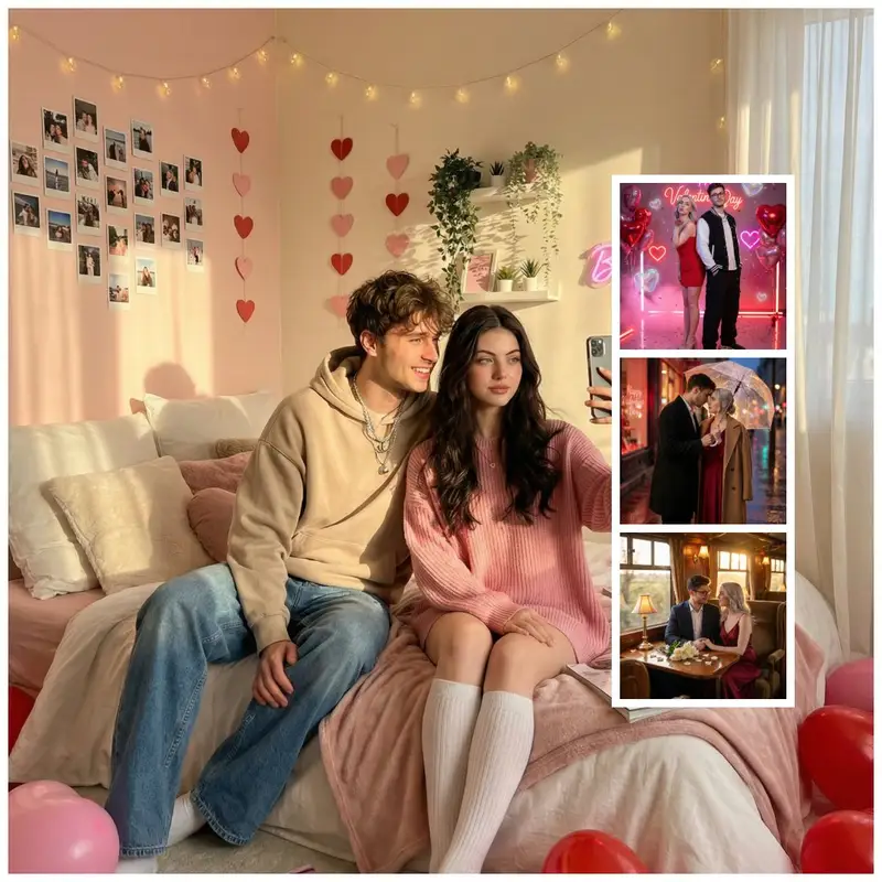 پیش‌نمایش Gen Z Valentine's Day Bedroom Scene Prompt