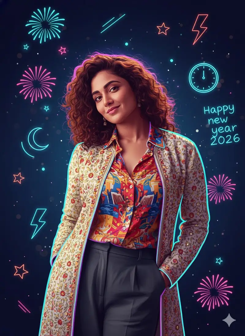 پیش‌نمایش Sigma Dark Neon New Year 2026 Doodle Illustration Prompt