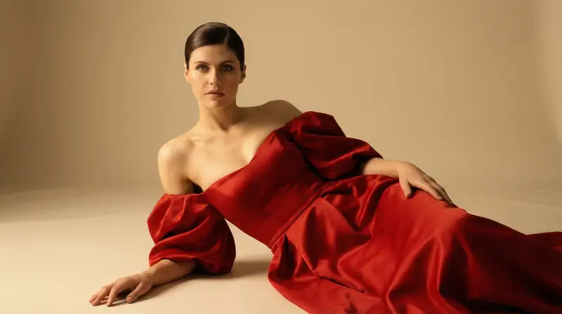 Preview of Cinematic Studio Portrait in Red Gown