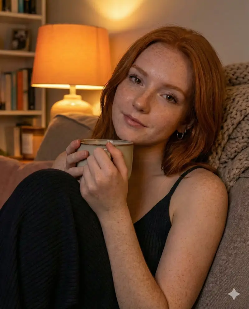 پیش‌نمایش Cozy Candid Close-up Portrait with Coffee Mug