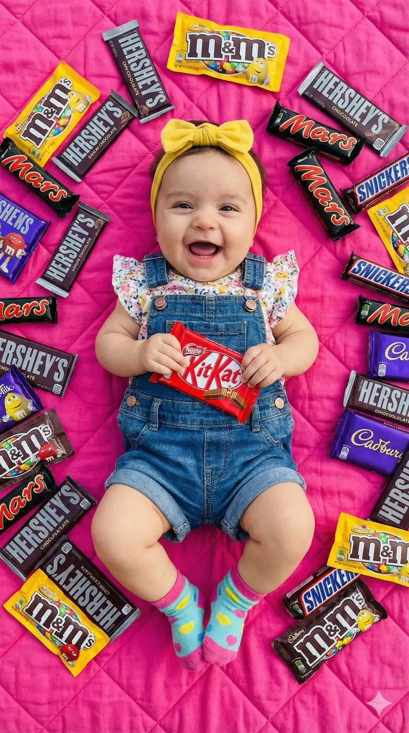 پیش‌نمایش Ultra-Realistic Flat Lay of Baby with Chocolate Brands