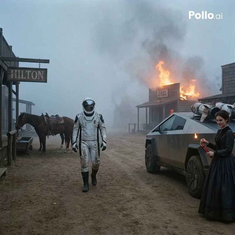 Preview of Wild West Sci-Fi Time Travel Scene Prompt