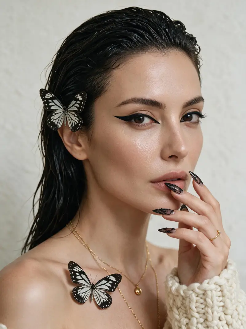 Preview of Graphic Eyeliner and Lace Nails Portrait