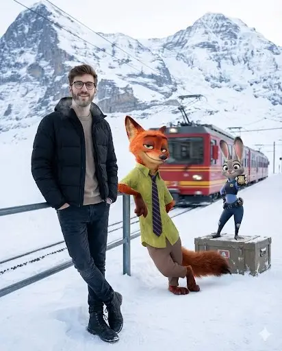 Preview of Cinematic Winter Travel Scene with Zootopia Characters