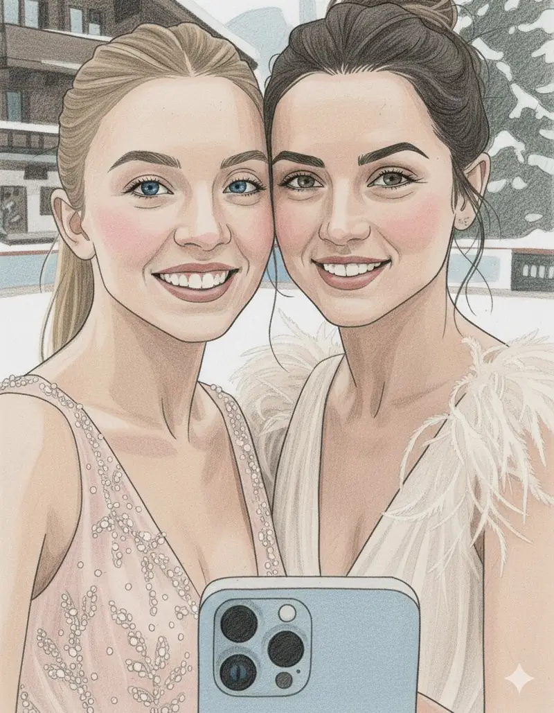 پیش‌نمایش Pencil Sketch of Sydney Sweeney and Ana de Armas Selfie