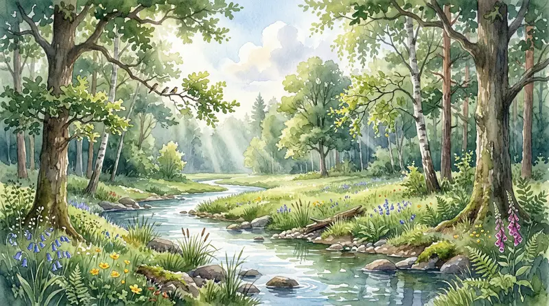 Preview of Watercolor Forest Clearing with Stream