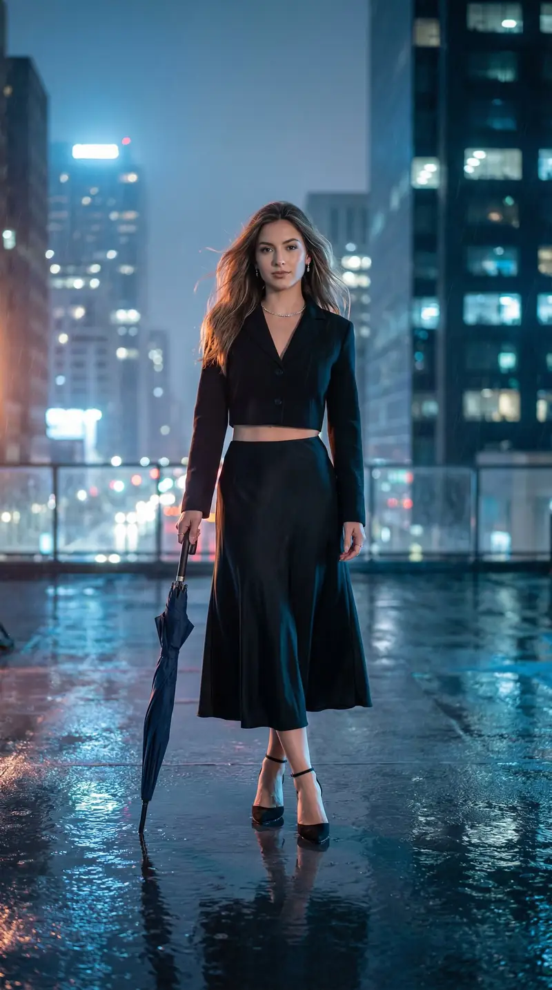 پیش‌نمایش Cinematic HDR Night Photograph on a Rainy Rooftop