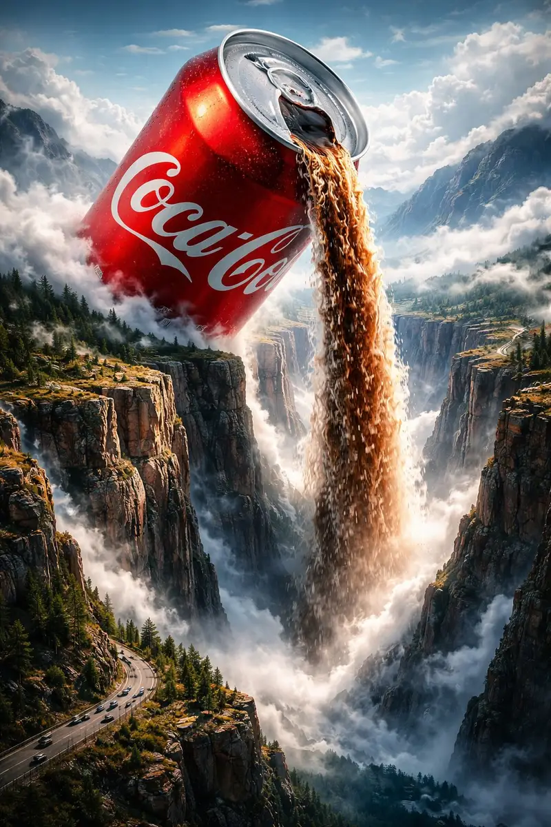 پیش‌نمایش Surreal Epic Coca-Cola Waterfall Landscape