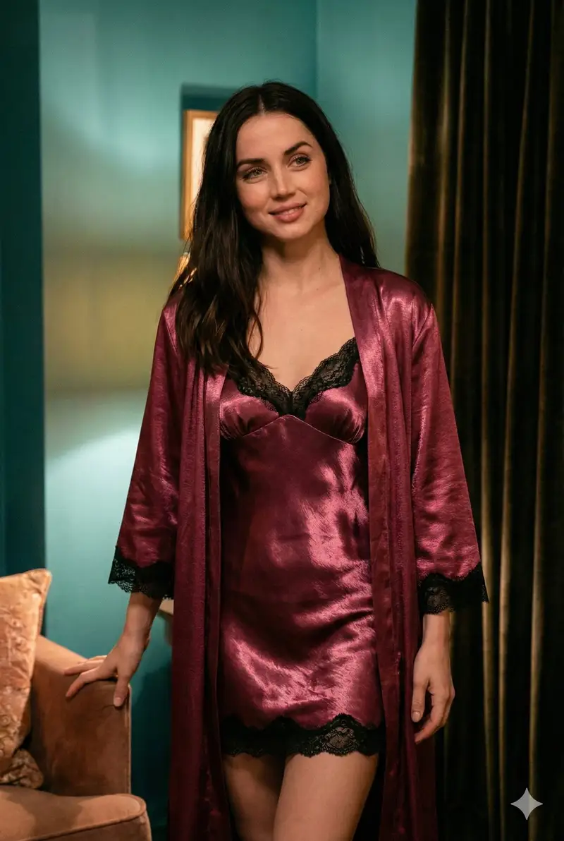 Preview of Ana de Armas Romantic Boudoir Portrait in Silk Nightwear
