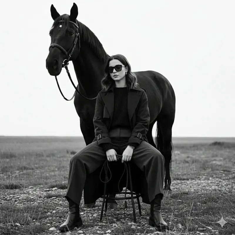 Preview of Monochrome Fine-Art Fashion Editorial with Horse