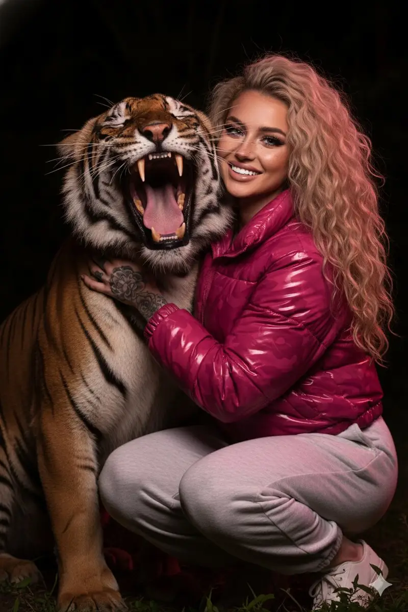 Preview of Hyper-Realistic Nighttime Portrait with Bengal Tiger