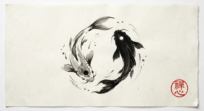 Preview of Yin and Yang Koi Fish Sumi-e Prompt