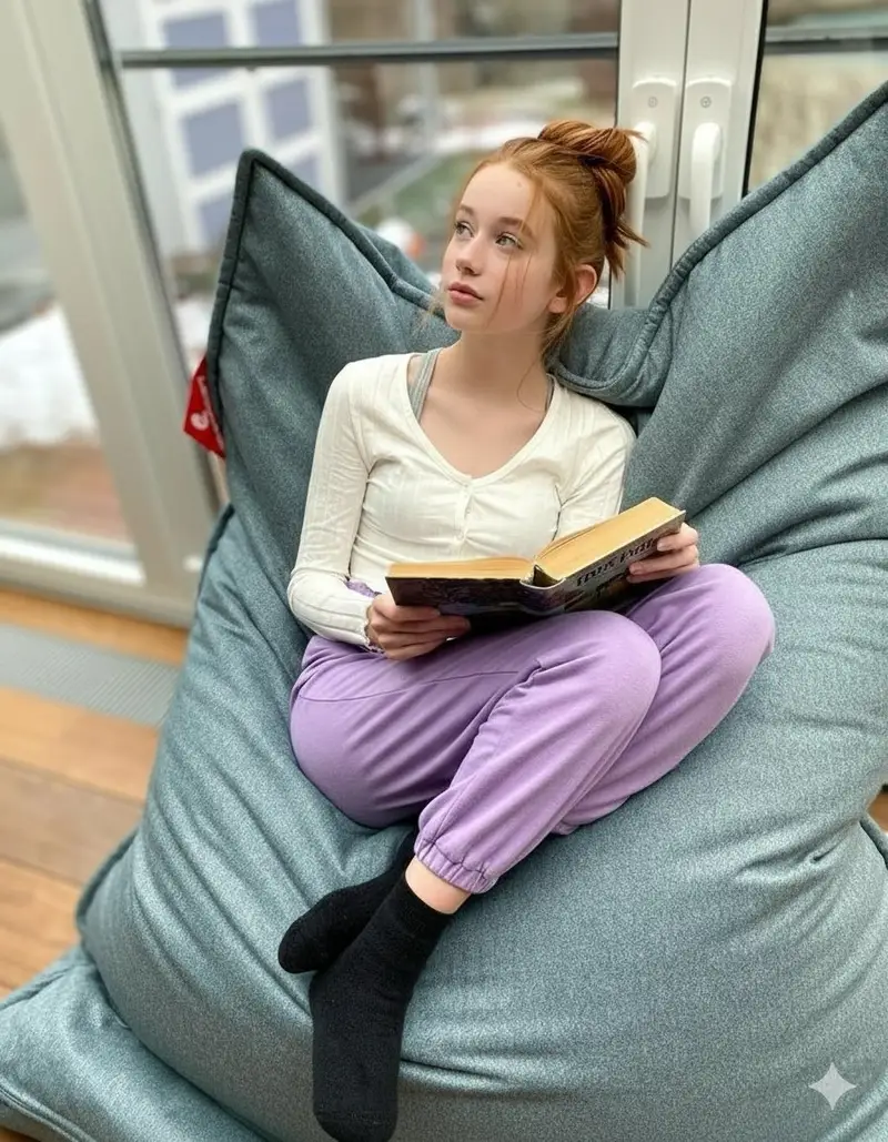 Preview of Cozy Teenage Girl Reading Portrait Prompt