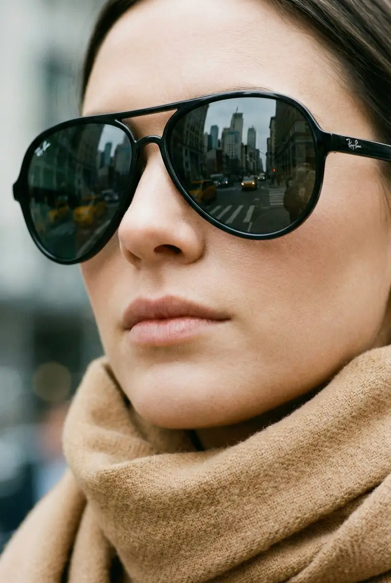 پیش‌نمایش High-Fashion Aviator Sunglasses Portrait with NYC Reflection