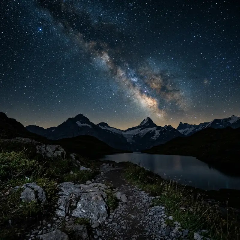 Preview of Realistic Mountain Silhouette at Midnight
