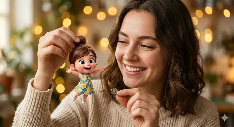 Preview of Surreal Portrait: Woman Holding Tiny Cartoon Girl