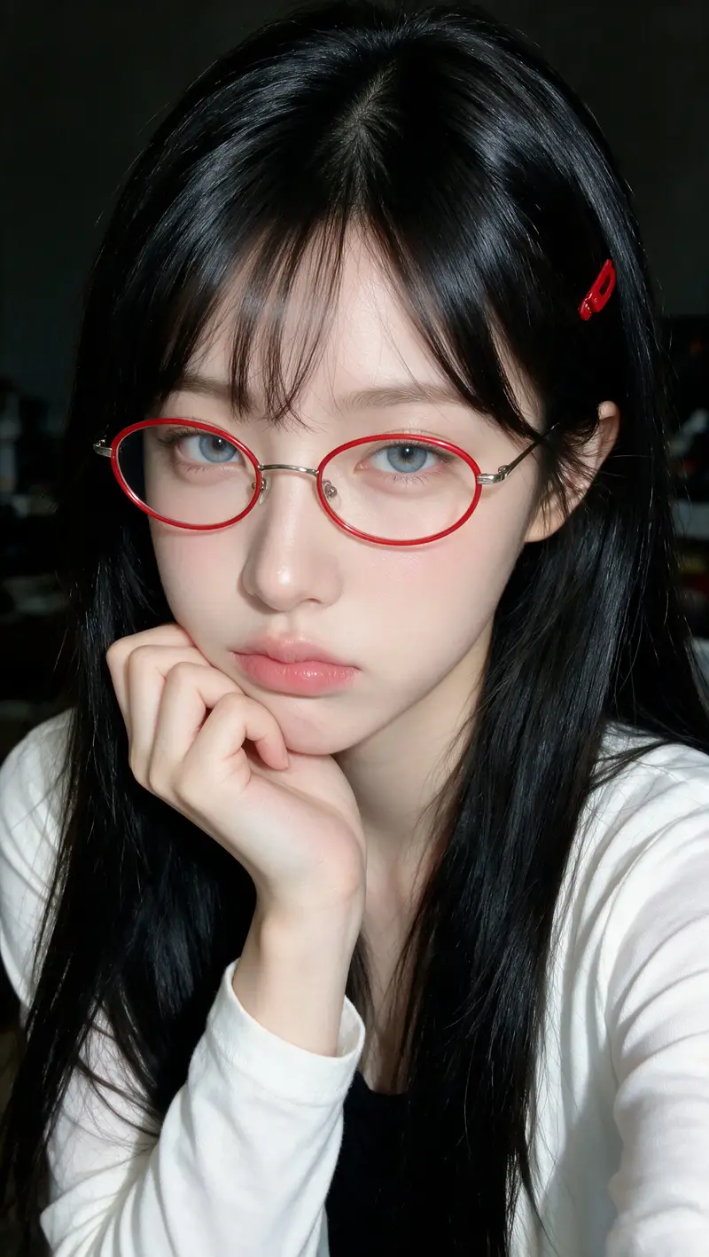Preview of Realistic Selfie Portrait with Red Glasses