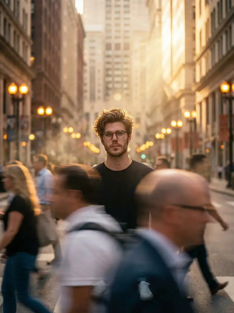 Preview of Cinematic Portrait in a Busy City Street