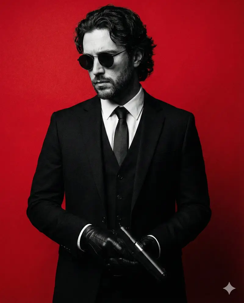 Preview of Neo-Noir Fashion Portrait with High Contrast