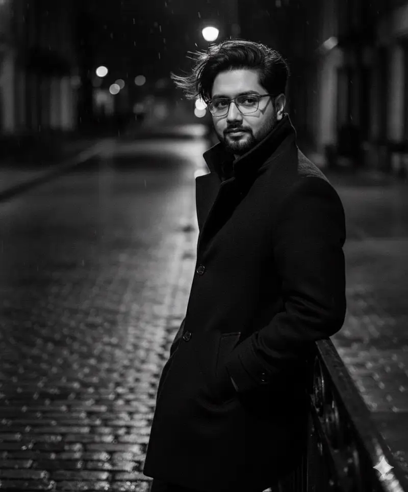 Preview of High-fashion black-and-white editorial portrait