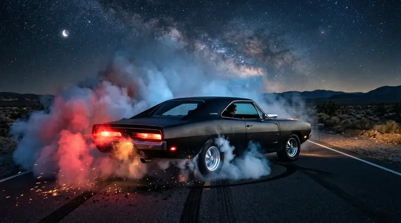 Preview of 1970 Dodge Charger Burnout Prompt for Nano Banana 2