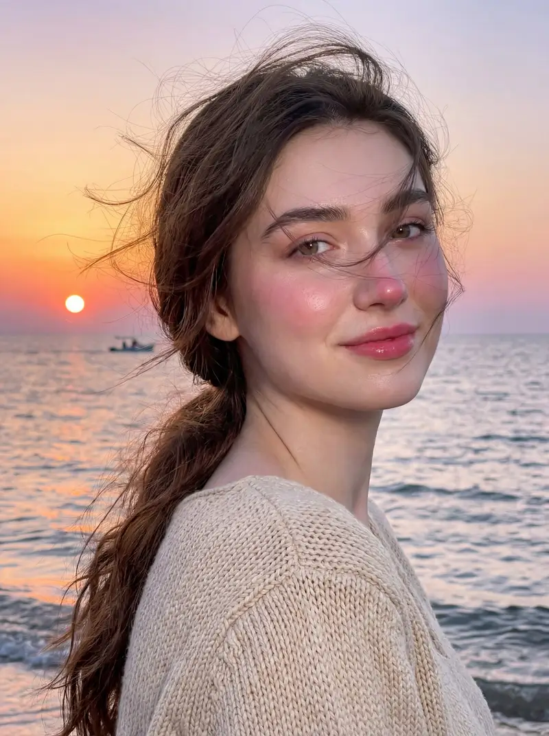 Preview of Golden Hour Seaside Portrait with Identity Preservation