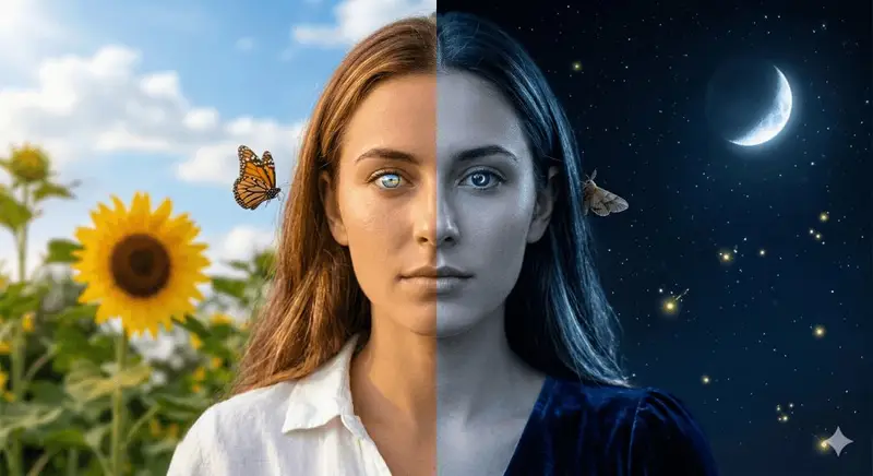 Preview of Day and Night Split Portrait Prompt for Nano Banana Pro