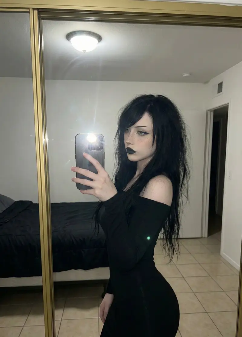 Preview of Goth-Glam Mirror Selfie with Flash Photography