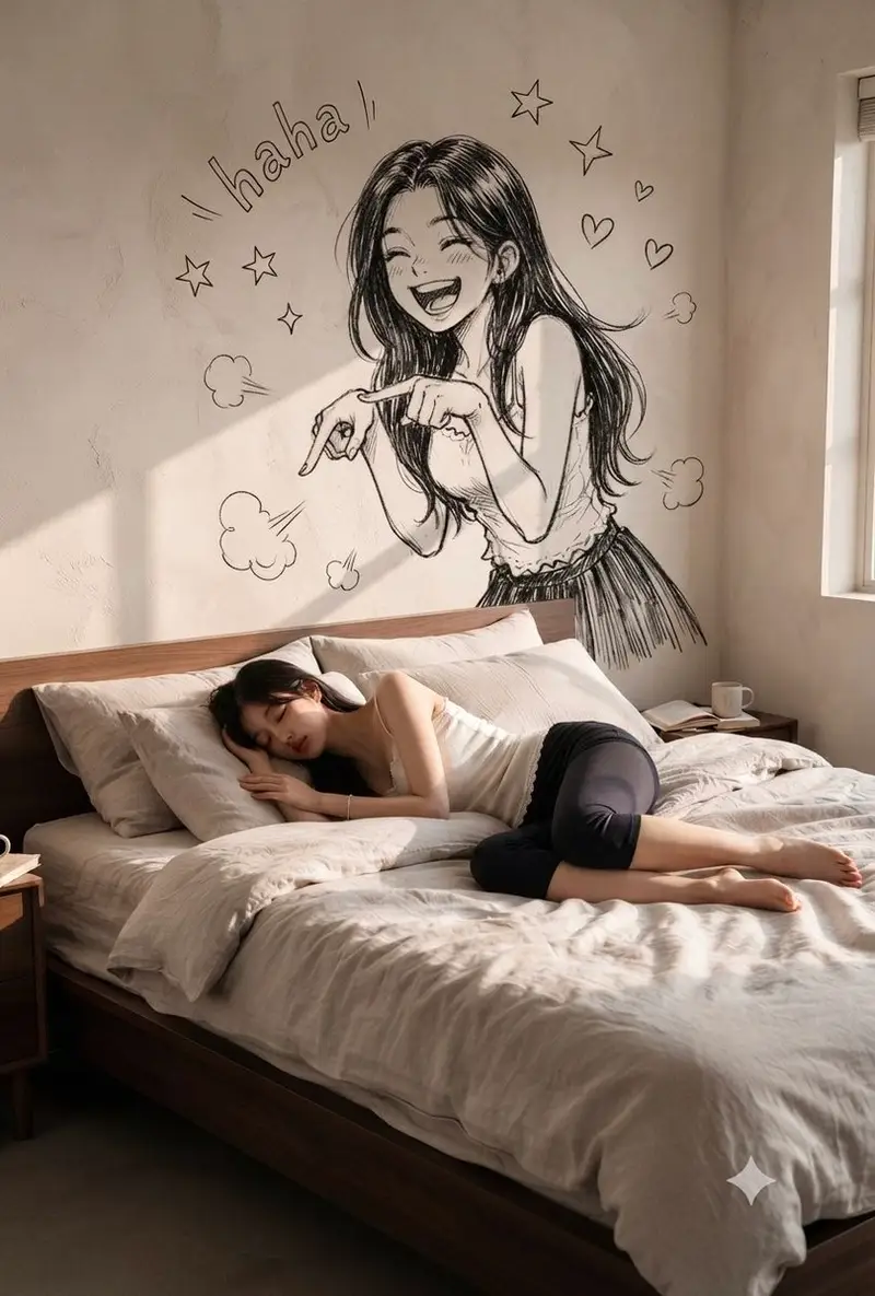 پیش‌نمایش Serene Bedroom with Anime Wall Art