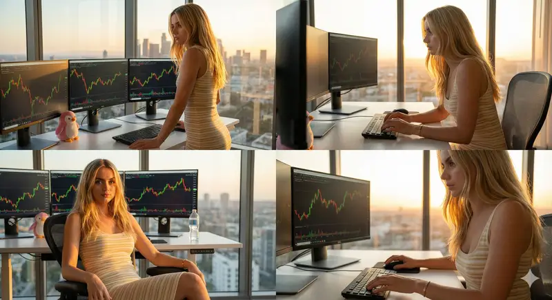 پیش‌نمایش Four-Panel Collage of Trader in High-Rise Office