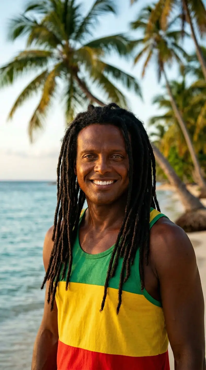 Preview of Photorealistic Cinematic Portrait of Luis Miguel as a Jamaican Reggae Musician