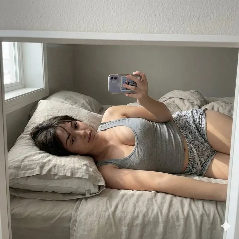 Preview of Cozy Bed Mirror Selfie in Loungewear