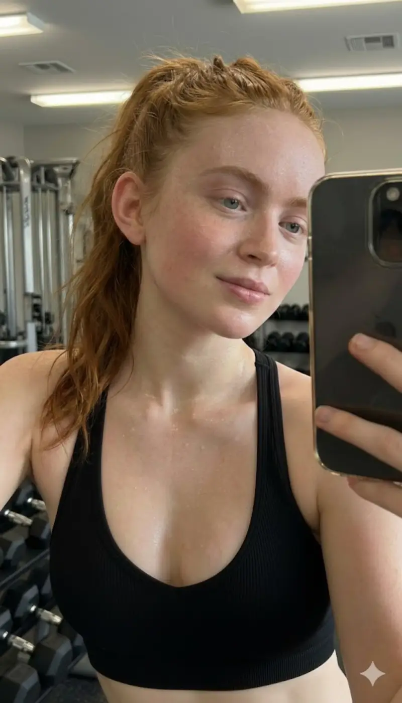 Preview of Post-Workout Mirror Selfie Portrait Prompt (Sadie Sink)
