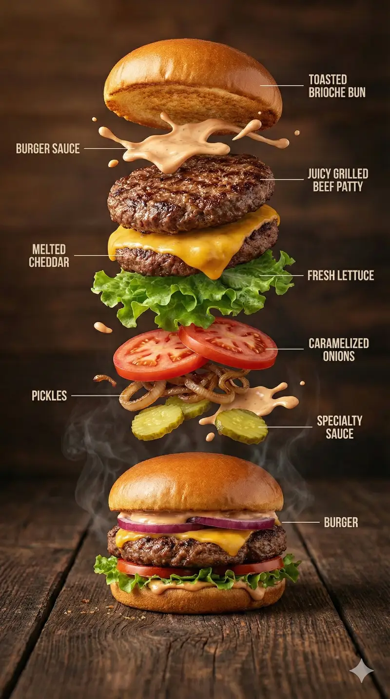 پیش‌نمایش Hyper-Realistic Gourmet Burger Infographic