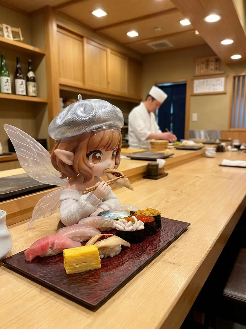 Preview of Fairy Eating Sushi Image Prompt
