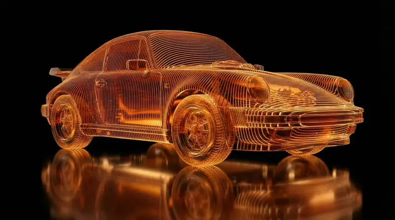 Preview of Transparent Layered Glass Supercar Sculpture Prompt