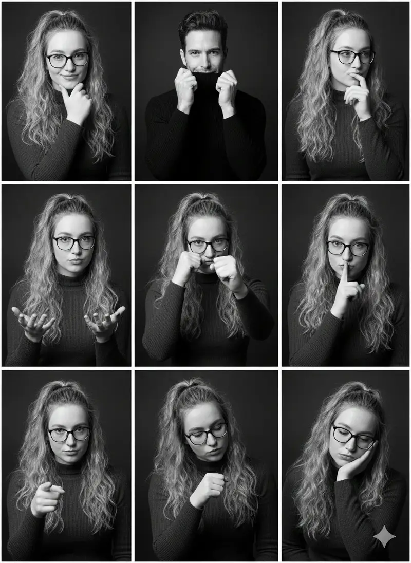 Preview of Black and White Studio Portrait Collage (3x3 Grid)