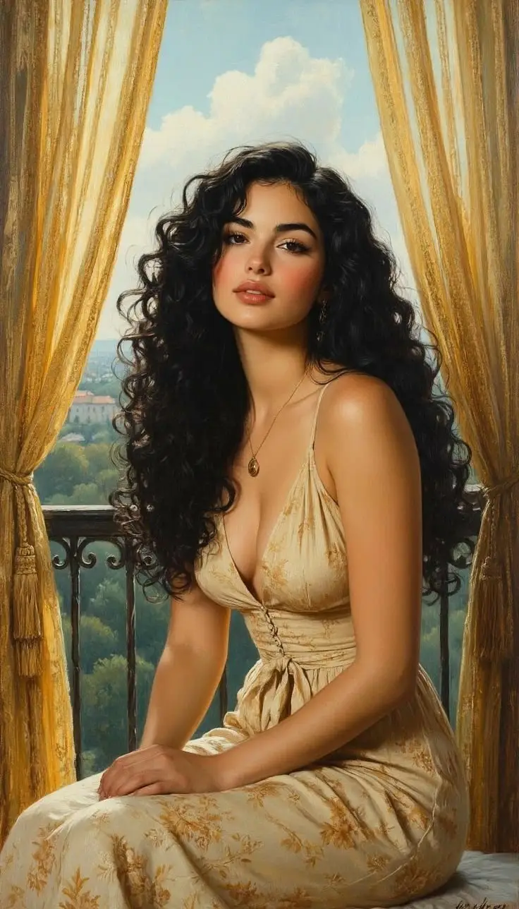 Preview of Romantic Painterly Portrait on European Balcony