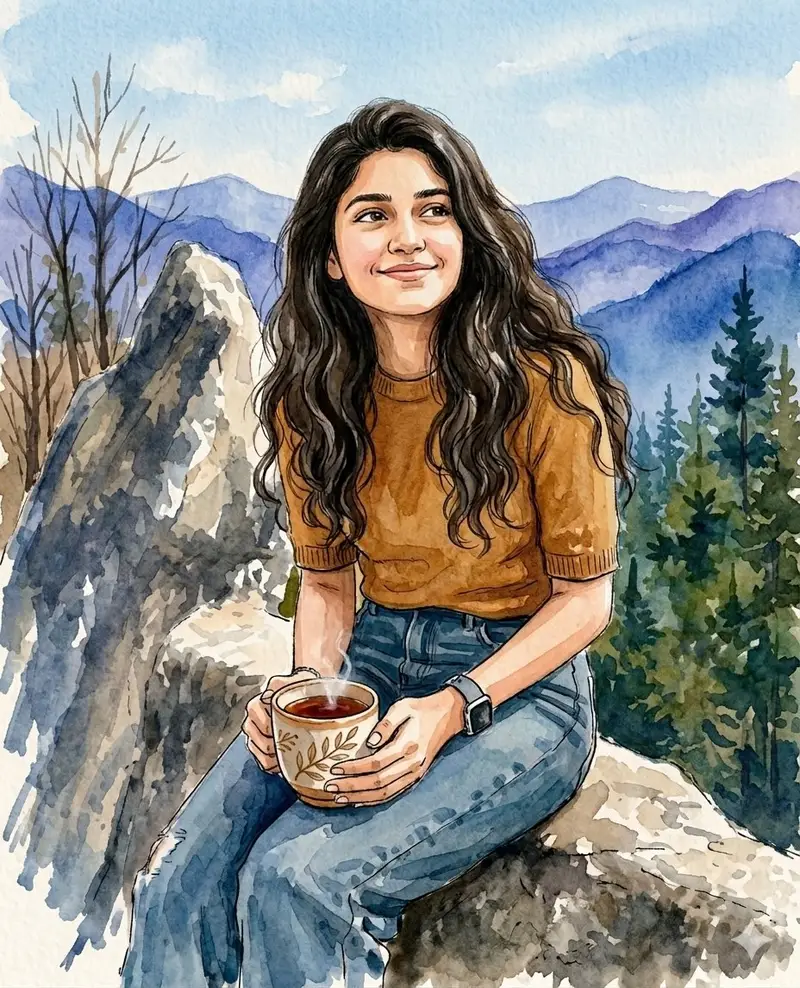 پیش‌نمایش نقاشی آبرنگ چشم‌انداز کوه