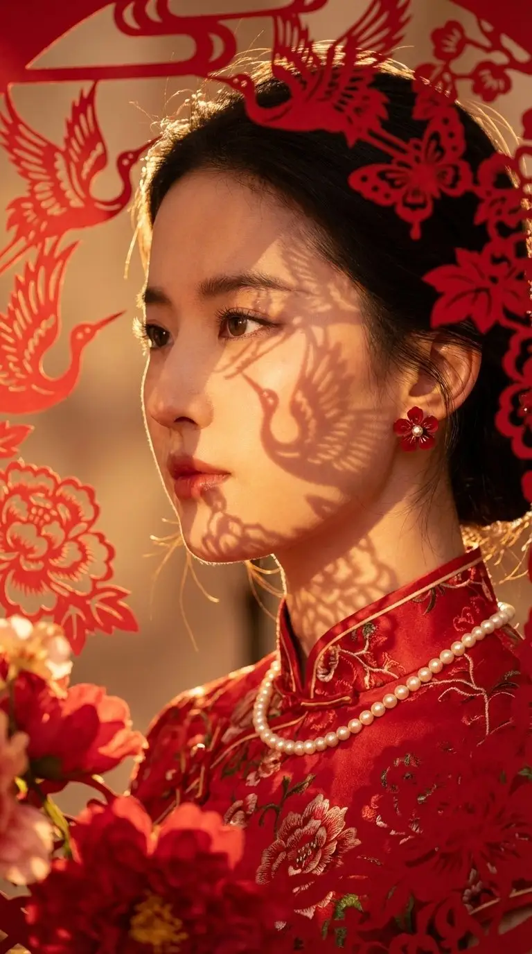 Preview of Hyper-realistic New Chinese Style Portrait with Gobo Lighting