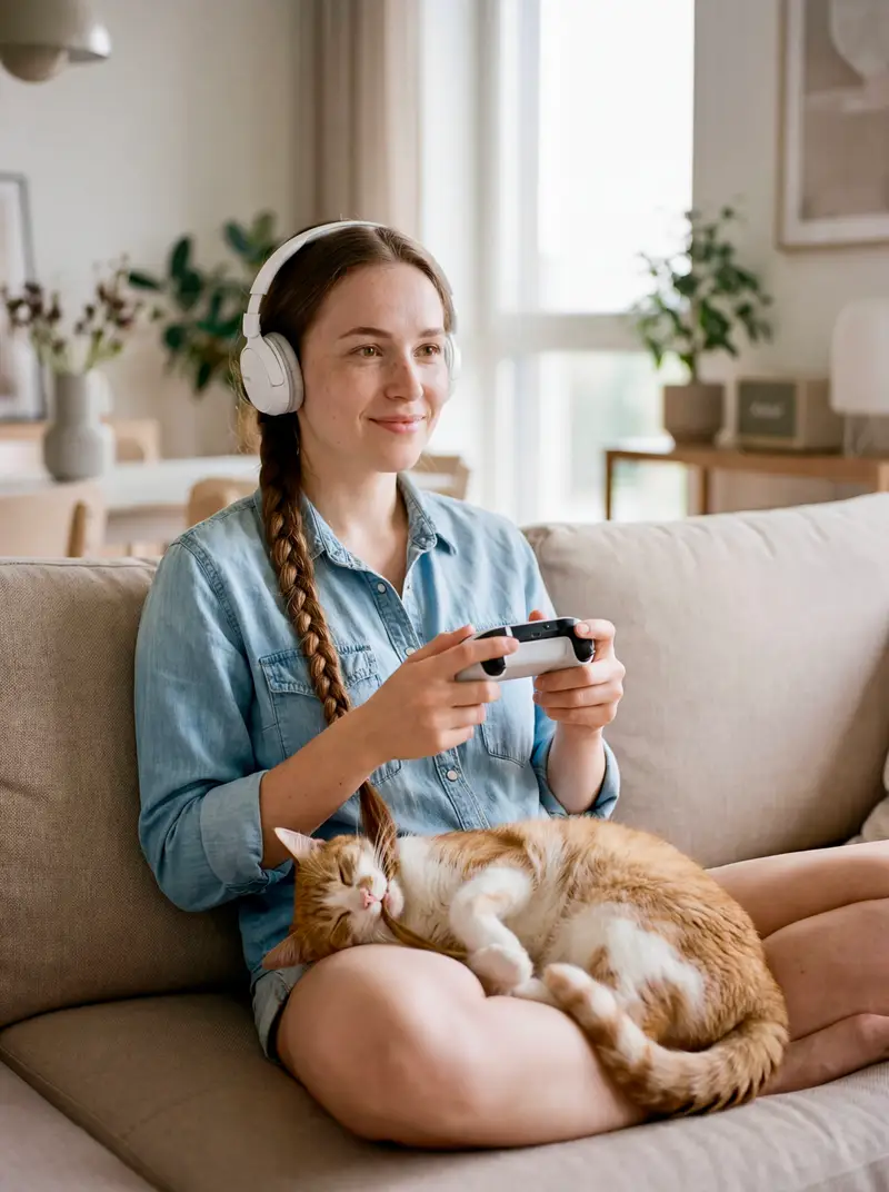 Preview of Editorial Portrait of Woman and Cat with Braid Interaction