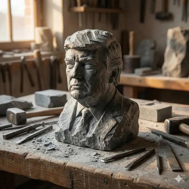 Preview of Stone-carved statue on a sculptor's workbench prompt