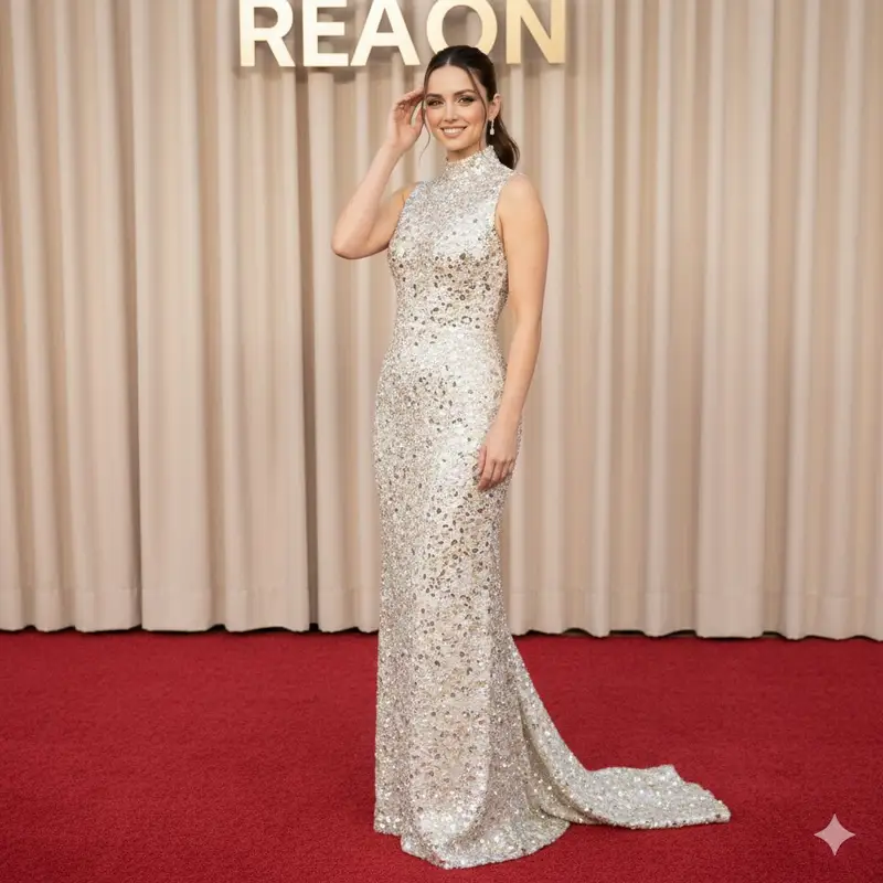 Preview of 8K portrait of Ana de Armas in a high-neck sequined gown