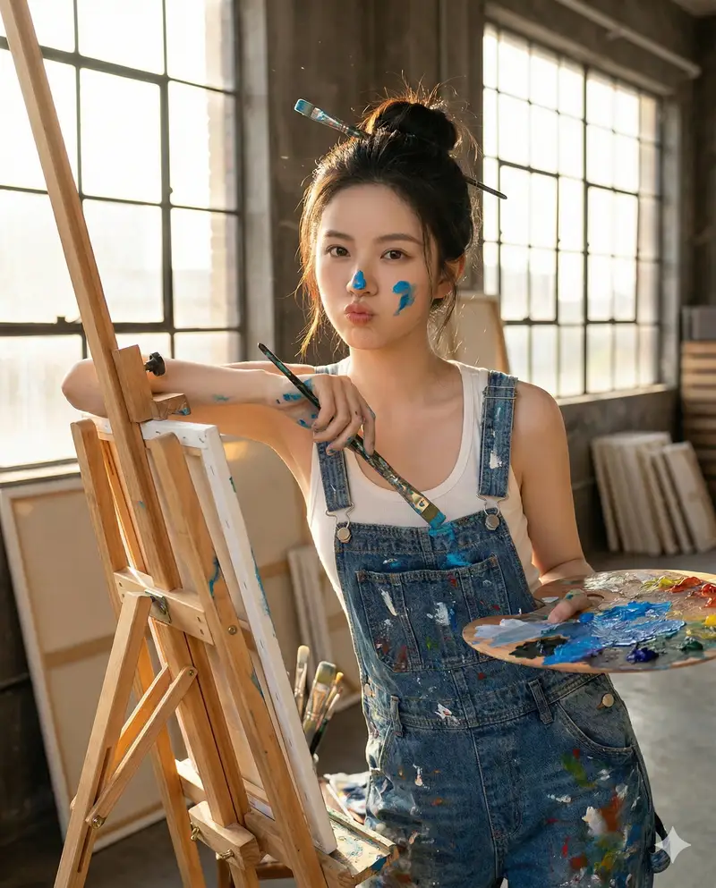 پیش‌نمایش Hyper-Realistic Portrait of a Pouting Oil Painting Artist