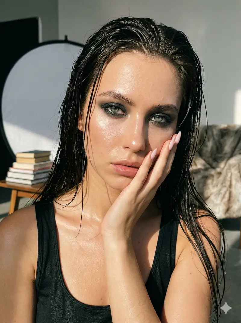 Preview of Ultra-Photorealistic Wet-Skin Beauty Portrait Prompt