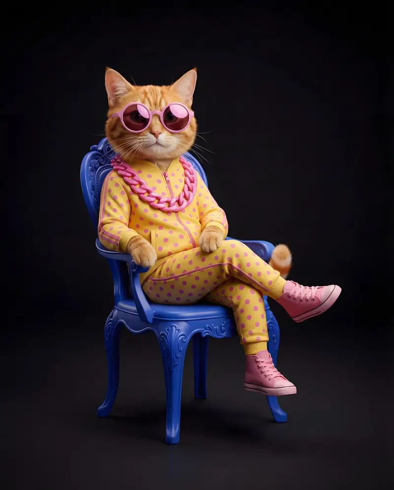Preview of Stylish Anthropomorphic Cat in Tracksuit