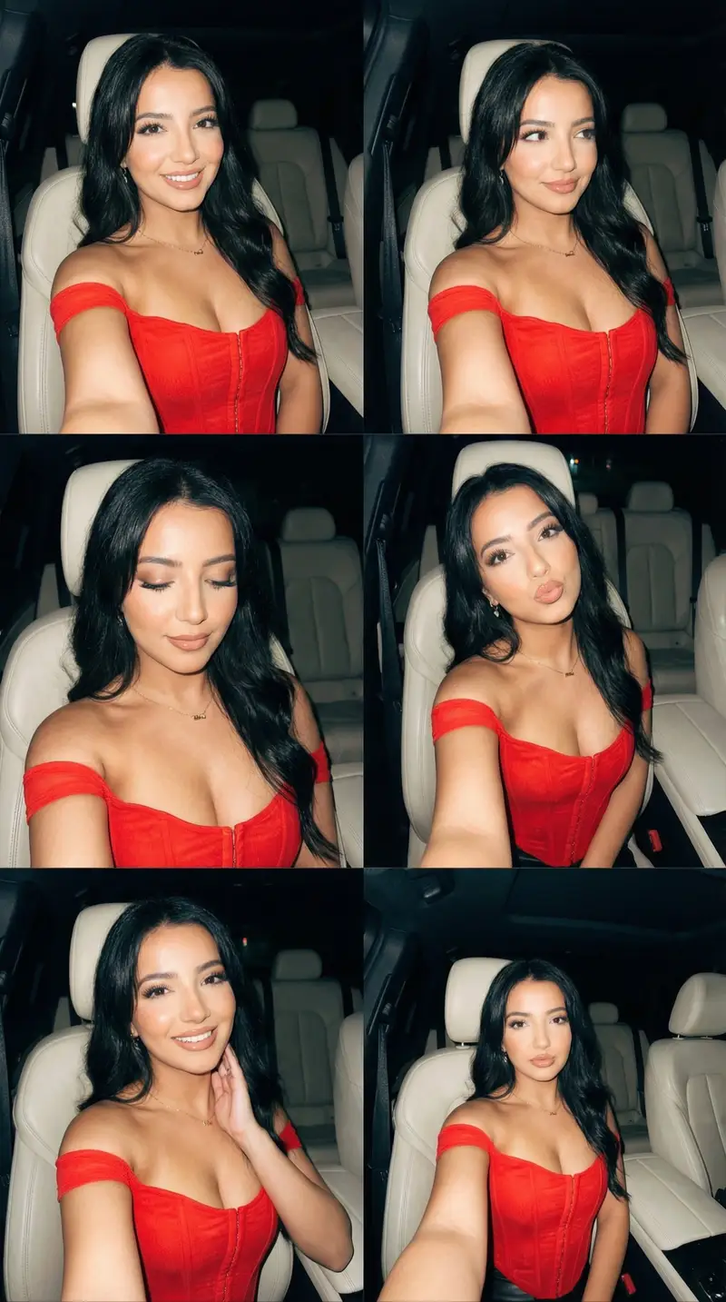 Preview of 6-frame car selfie contact sheet with phone flash