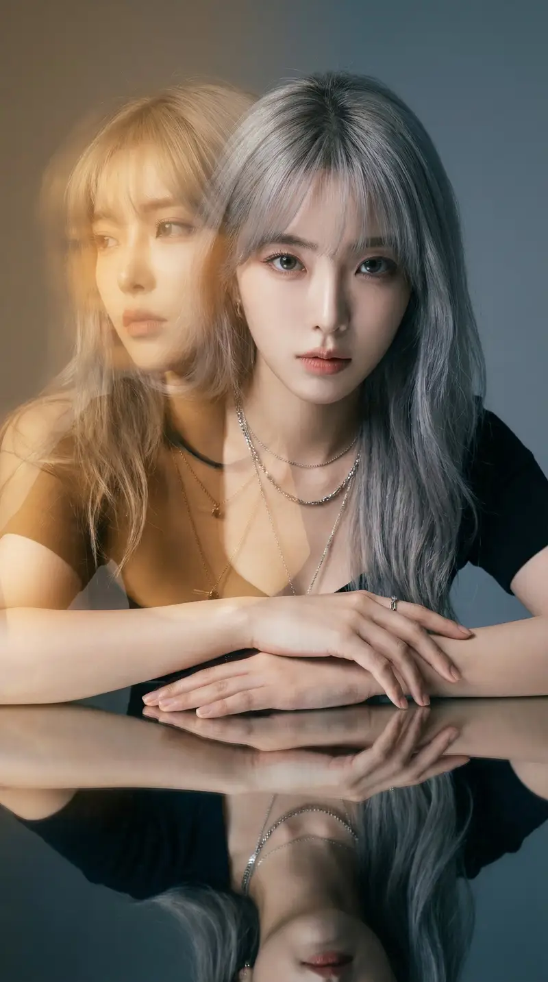 Preview of High-Fashion Double Exposure Portrait with Reflection